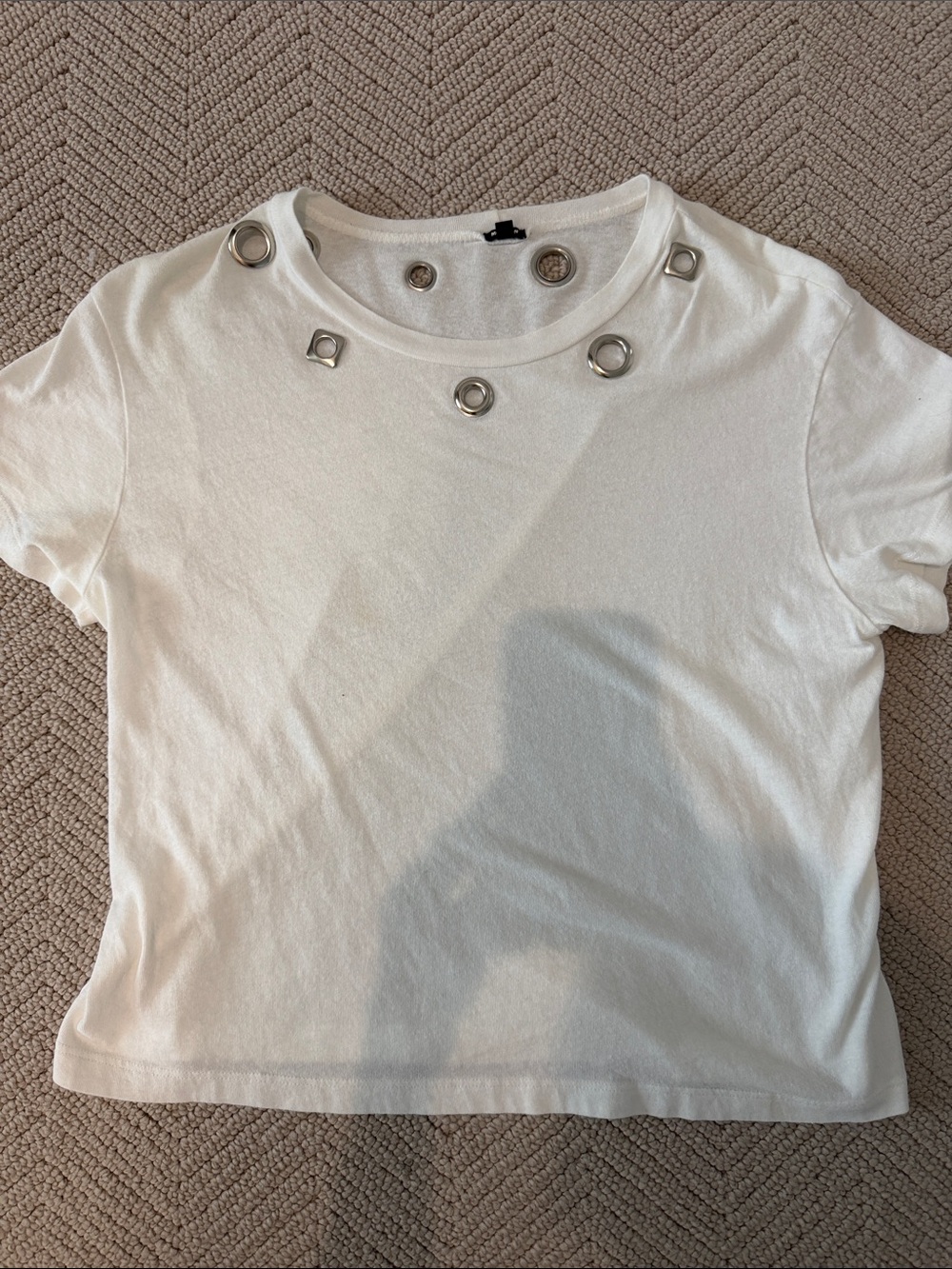 Monrow White Tee with Silver Grommet Detail